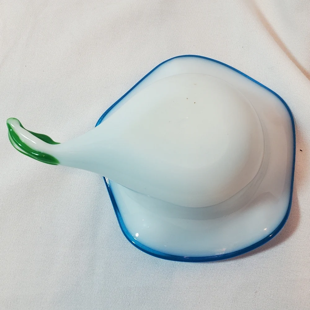 Murano Style Vtg Art Glass Hand Blown Flower Trinket Bowl Paperweight Retro